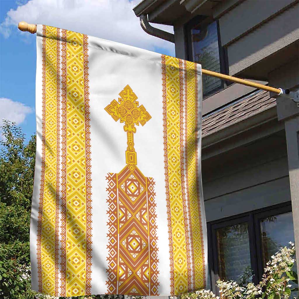 Habesha Motifs Ethiopia Garden Flag Tilet White Gold