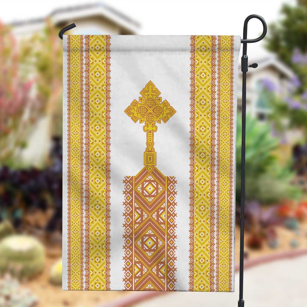 Habesha Motifs Ethiopia Garden Flag Tilet White Gold