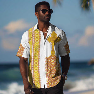 Habesha Motifs Ethiopia Hawaiian Shirt Tilet White Gold
