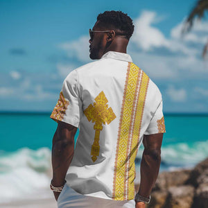 Habesha Motifs Ethiopia Hawaiian Shirt Tilet White Gold