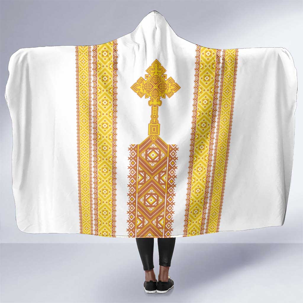 Habesha Motifs Ethiopia Hooded Blanket Tilet White Gold