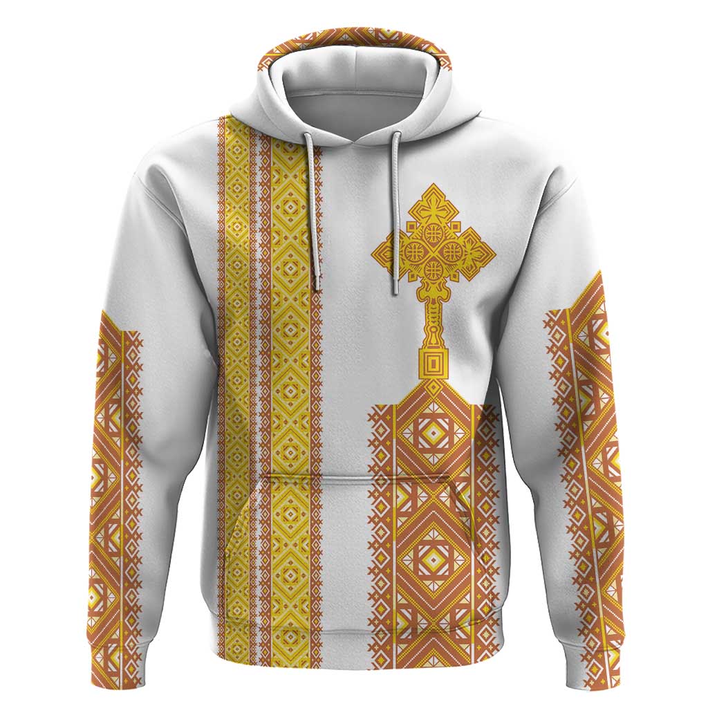 Habesha Motifs Ethiopia Hoodie Tilet White Gold