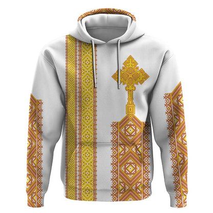 Habesha Motifs Ethiopia Hoodie Tilet White Gold