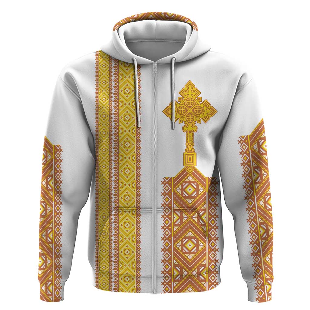 Habesha Motifs Ethiopia Hoodie Tilet White Gold