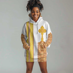 Habesha Motifs Ethiopia Hoodie Dress Tilet White Gold