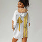 Habesha Motifs Ethiopia Hoodie Dress Tilet White Gold