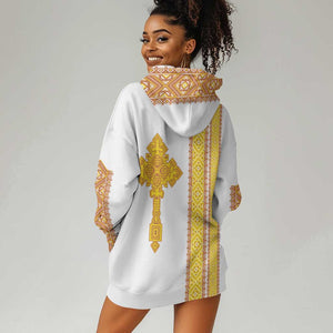Habesha Motifs Ethiopia Hoodie Dress Tilet White Gold