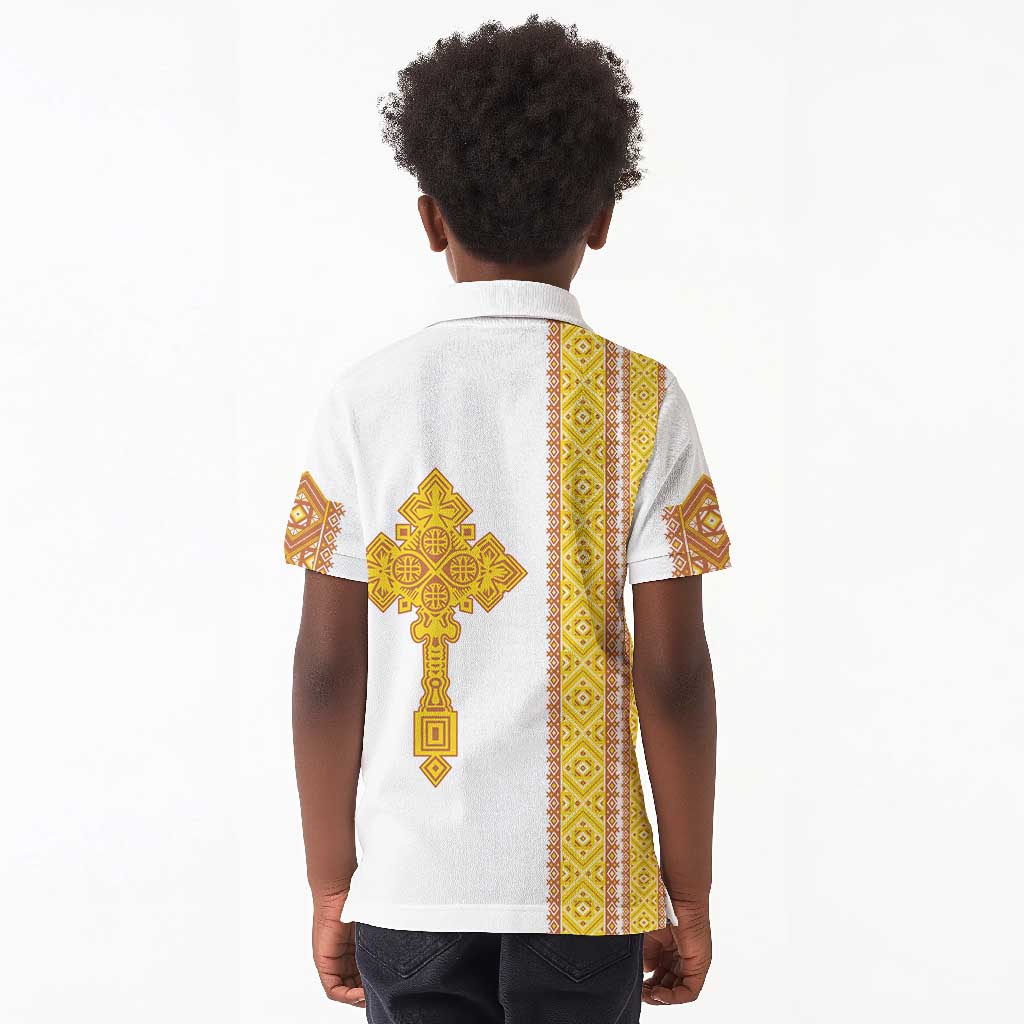 Habesha Motifs Ethiopia Kid Polo Shirt Tilet White Gold