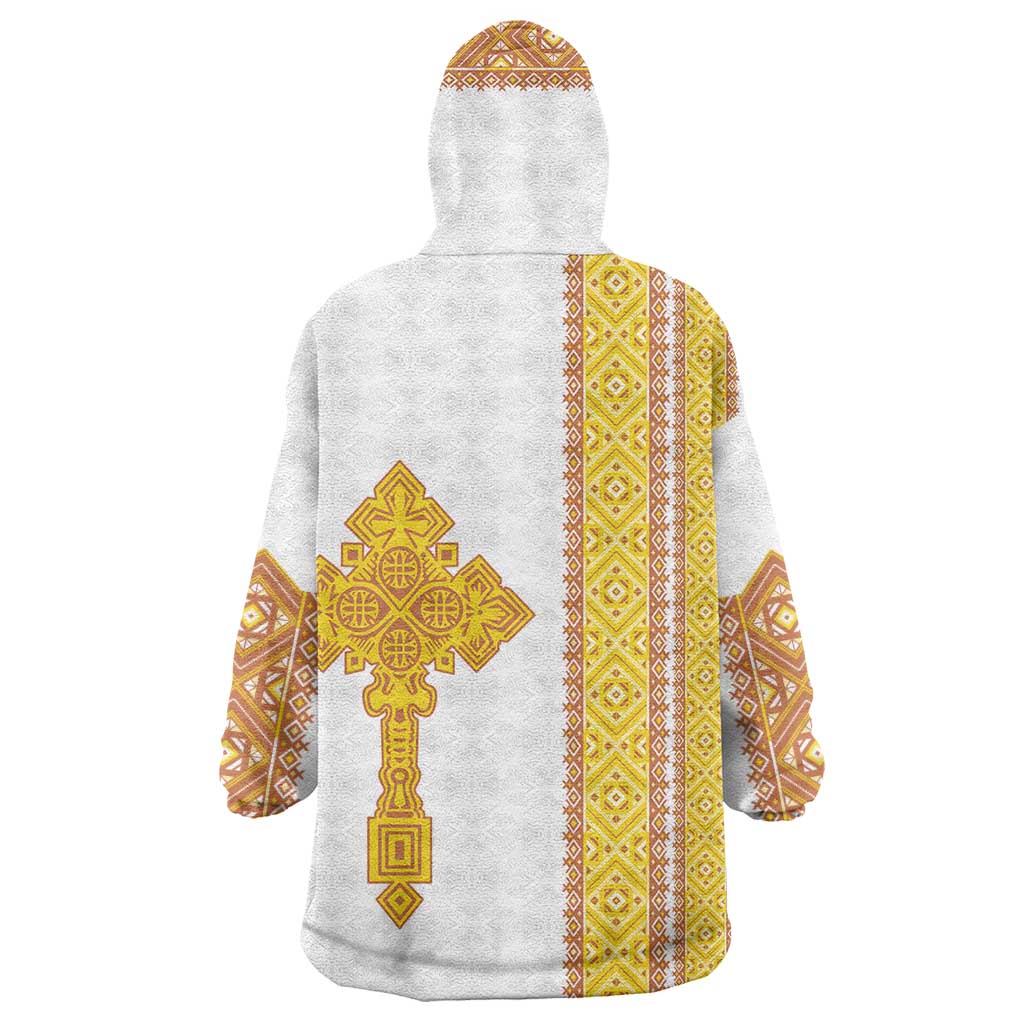 Habesha Motifs Ethiopia Kid Wearable Blanket Hoodie Tilet White Gold
