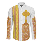 Habesha Motifs Ethiopia Long Sleeve Button Shirt Tilet White Gold