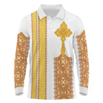 Habesha Motifs Ethiopia Long Sleeve Polo Shirt Tilet White Gold