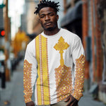 Habesha Motifs Ethiopia Long Sleeve Shirt Tilet White Gold