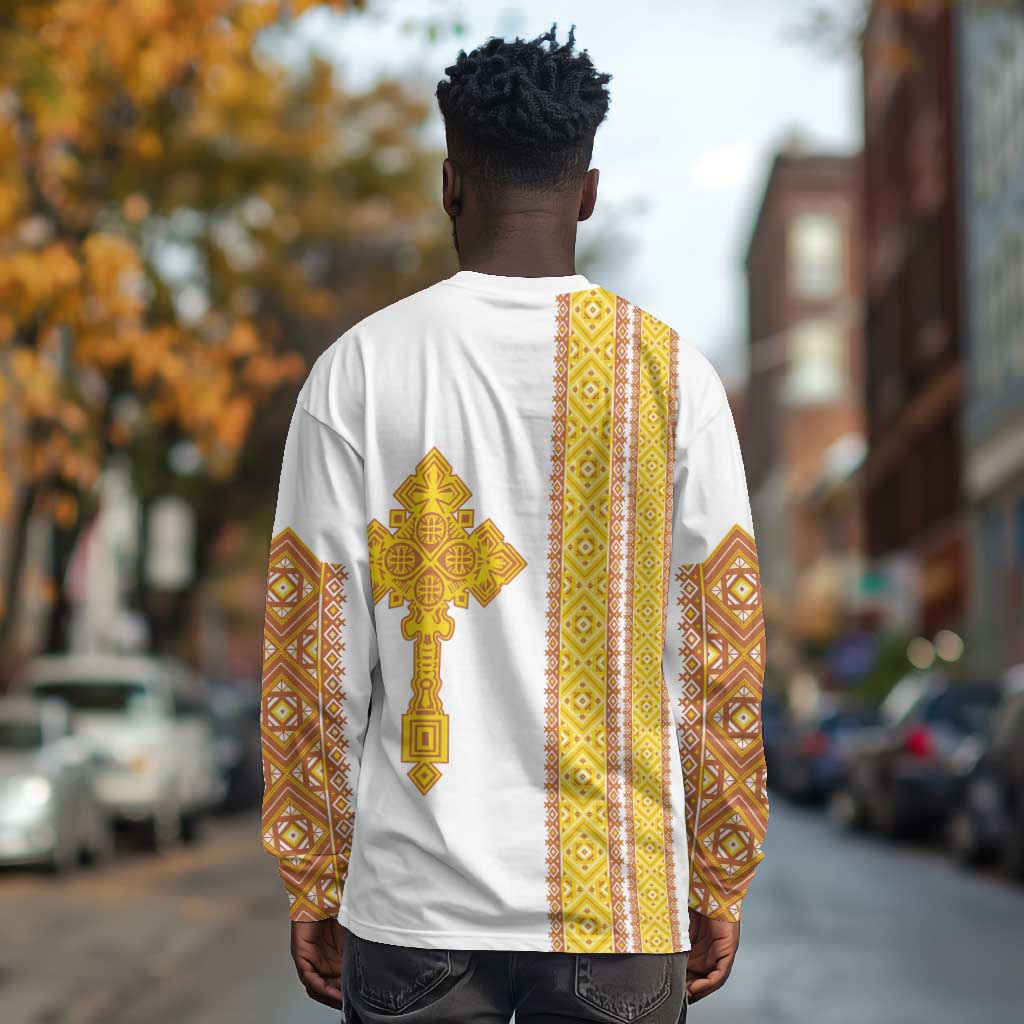 Habesha Motifs Ethiopia Long Sleeve Shirt Tilet White Gold