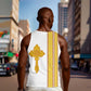 Habesha Motifs Ethiopia Men Tank Top Tilet White Gold