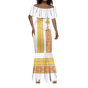 Habesha Motifs Ethiopia Mermaid Dress Tilet White Gold