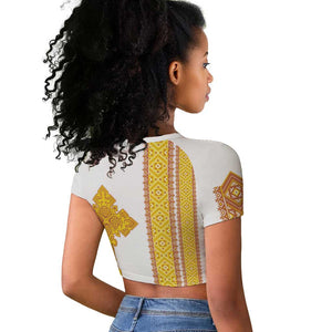Habesha Motifs Ethiopia Raglan Cropped T shirt Tilet White Gold
