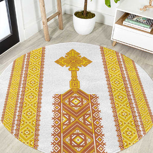 Habesha Motifs Ethiopia Round Carpet Tilet White Gold