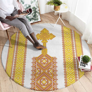 Habesha Motifs Ethiopia Round Carpet Tilet White Gold