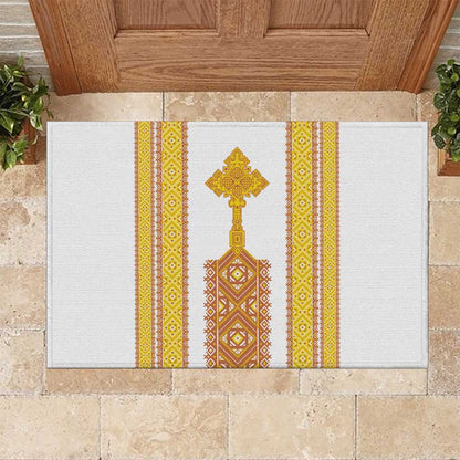 Habesha Motifs Ethiopia Rubber Doormat Tilet White Gold