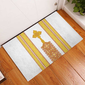 Habesha Motifs Ethiopia Rubber Doormat Tilet White Gold