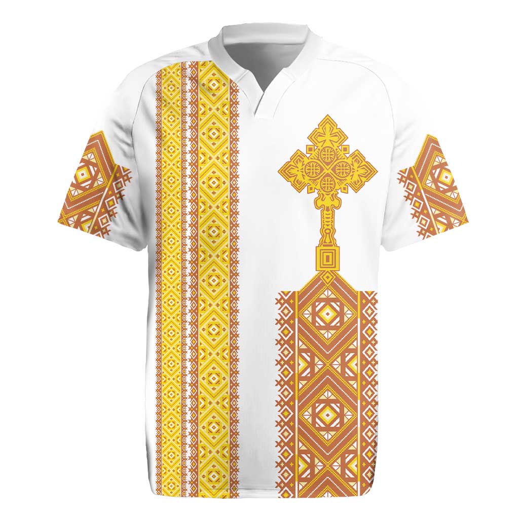 Habesha Motifs Ethiopia Rugby Jersey Tilet White Gold