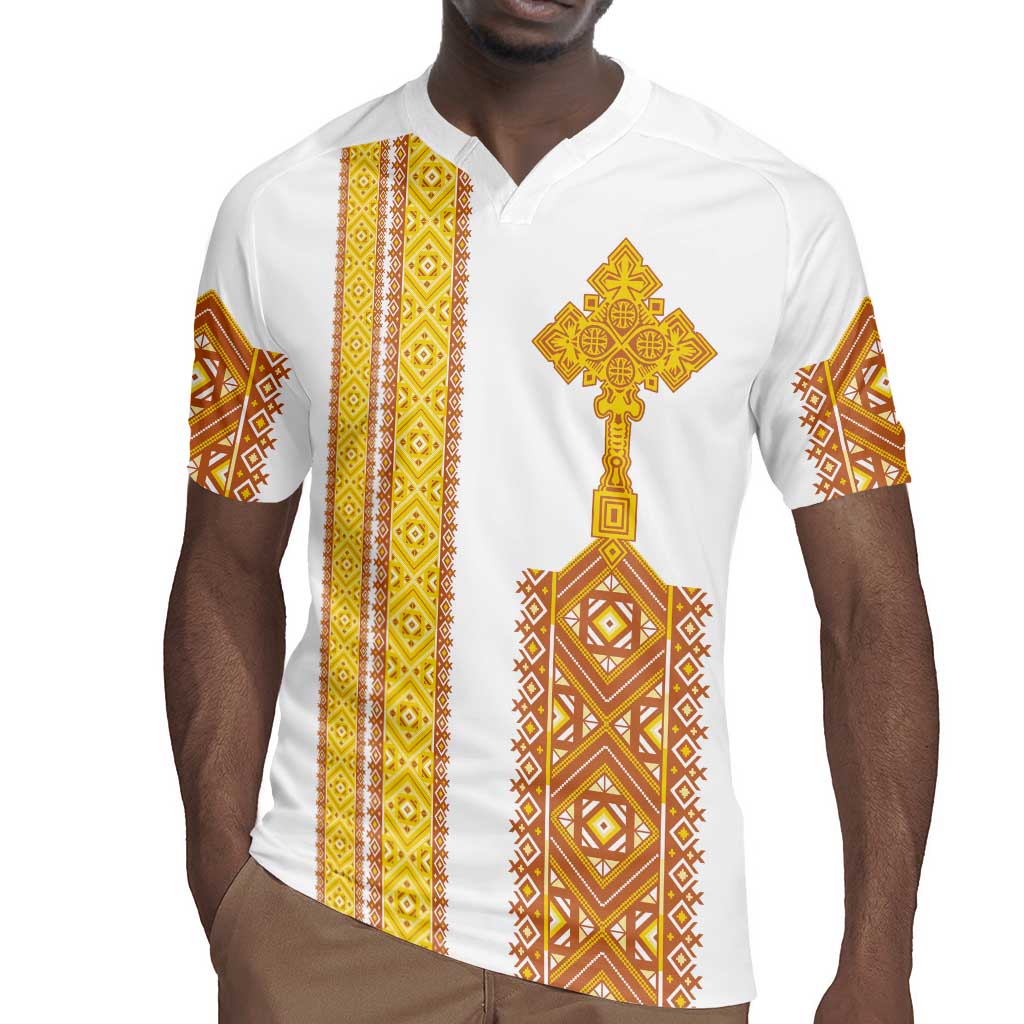 Habesha Motifs Ethiopia Rugby Jersey Tilet White Gold