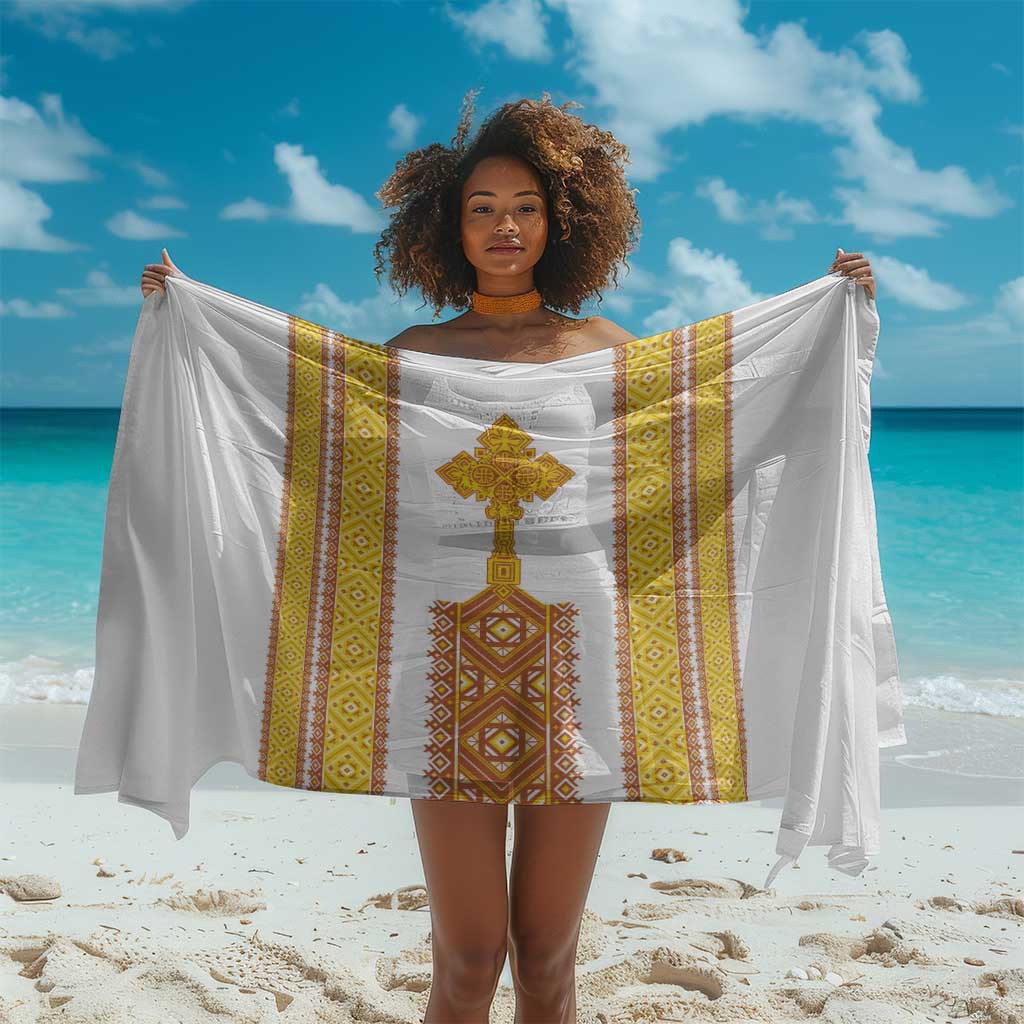 Habesha Motifs Ethiopia Sarong Tilet White Gold