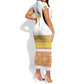 Habesha Motifs Ethiopia Short Sleeve Bodycon Dress Tilet White Gold LT7