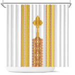 Habesha Motifs Ethiopia Shower Curtain Tilet White Gold