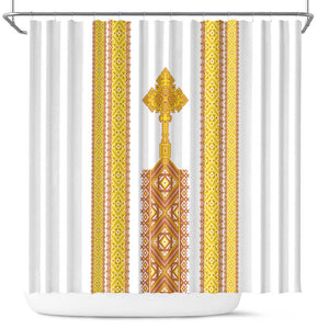Habesha Motifs Ethiopia Shower Curtain Tilet White Gold