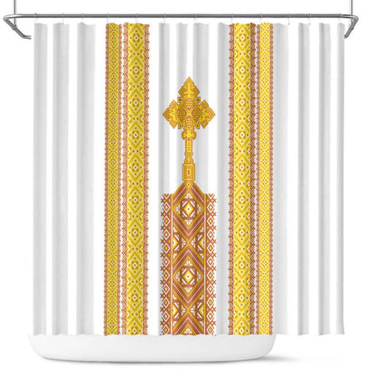 Habesha Motifs Ethiopia Shower Curtain Tilet White Gold