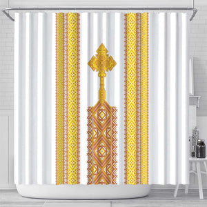 Habesha Motifs Ethiopia Shower Curtain Tilet White Gold
