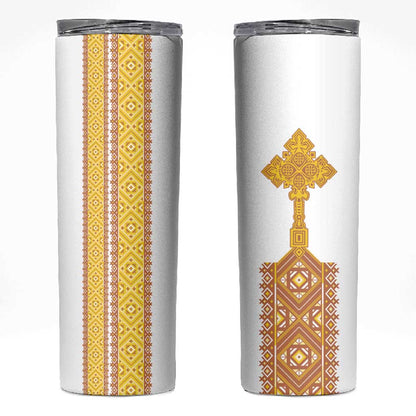 Habesha Motifs Ethiopia Skinny Tumbler Tilet White Gold