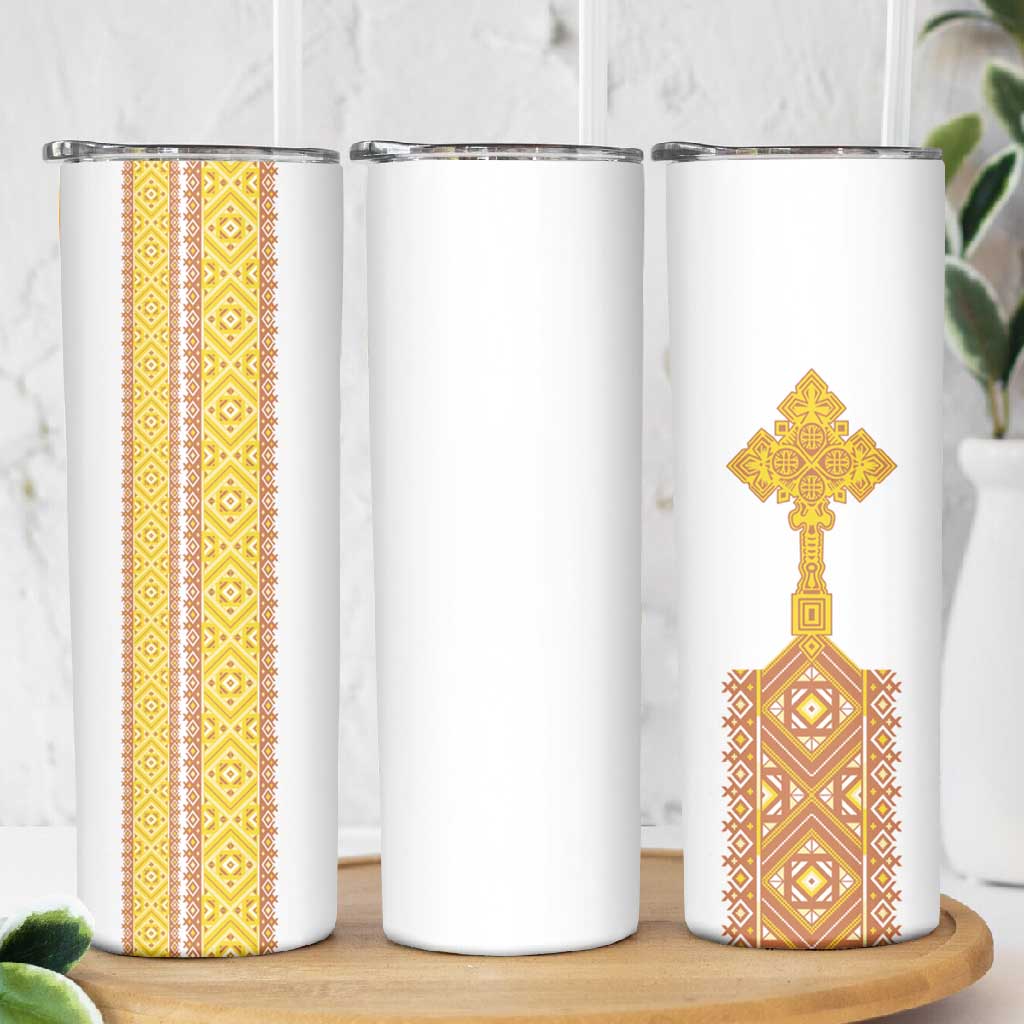 Habesha Motifs Ethiopia Skinny Tumbler Tilet White Gold