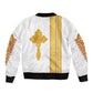 Habesha Motifs Ethiopia Sleeve Zip Bomber Jacket Tilet White Gold