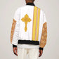Habesha Motifs Ethiopia Sleeve Zip Bomber Jacket Tilet White Gold