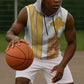 Habesha Motifs Ethiopia Sleeveless Hoodie Tilet White Gold - African Pride