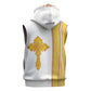 Habesha Motifs Ethiopia Sleeveless Zip Hoodie Tilet White Gold - African Pride