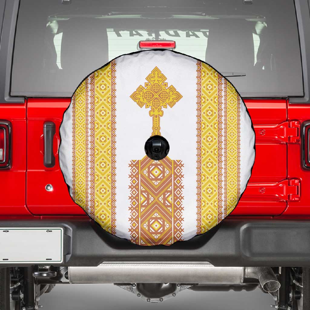 Habesha Motifs Ethiopia Spare Tire Cover Tilet White Gold