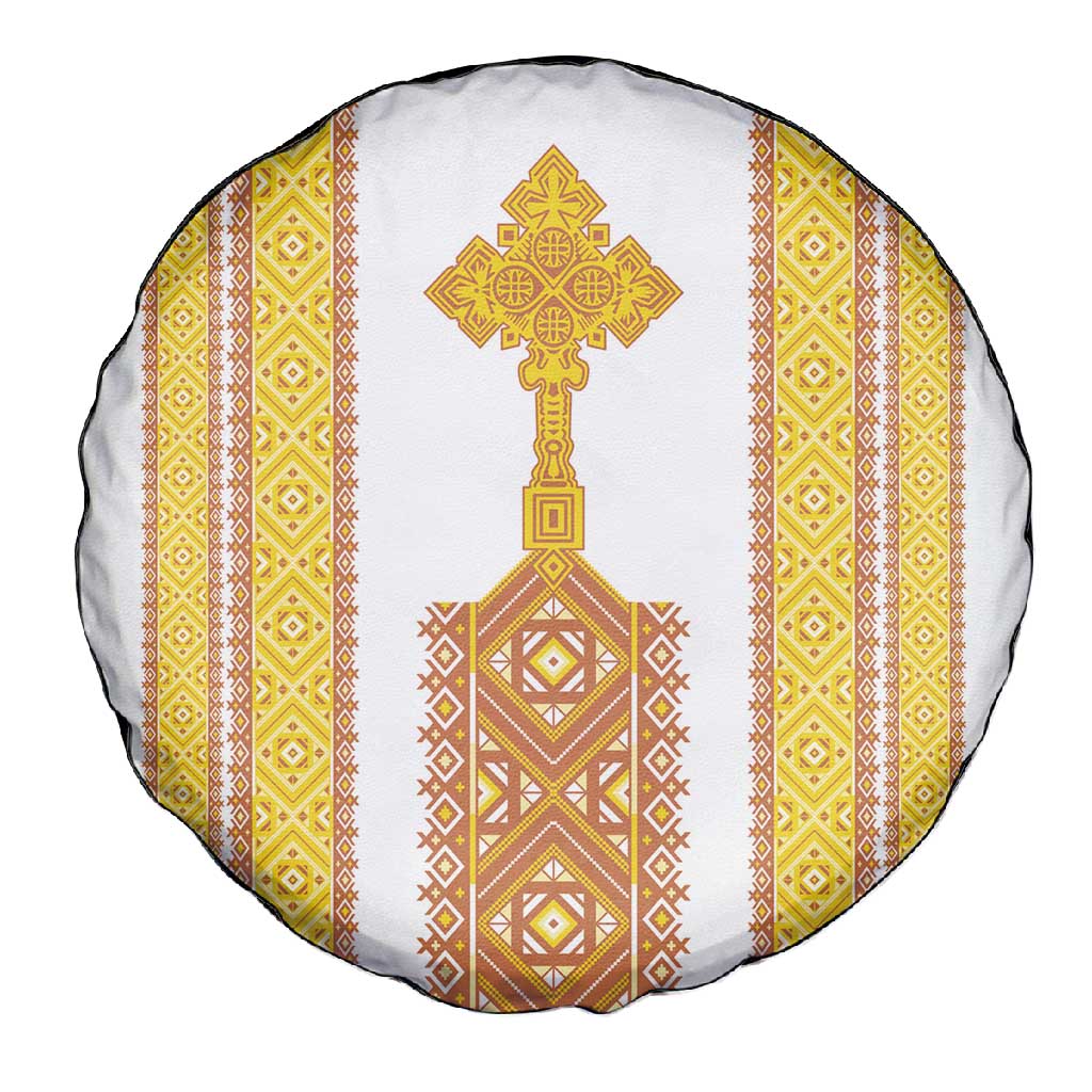Habesha Motifs Ethiopia Spare Tire Cover Tilet White Gold