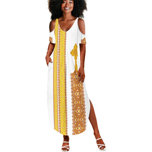 Habesha Motifs Ethiopia Summer Maxi Dress Tilet White Gold