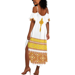 Habesha Motifs Ethiopia Summer Maxi Dress Tilet White Gold