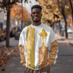 Habesha Motifs Ethiopia Sweatshirt Tilet White Gold