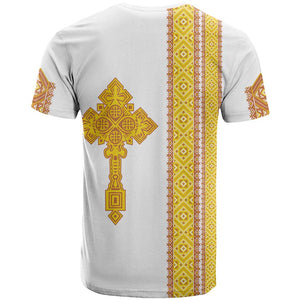 Habesha Motifs Ethiopia T shirt Tilet White Gold