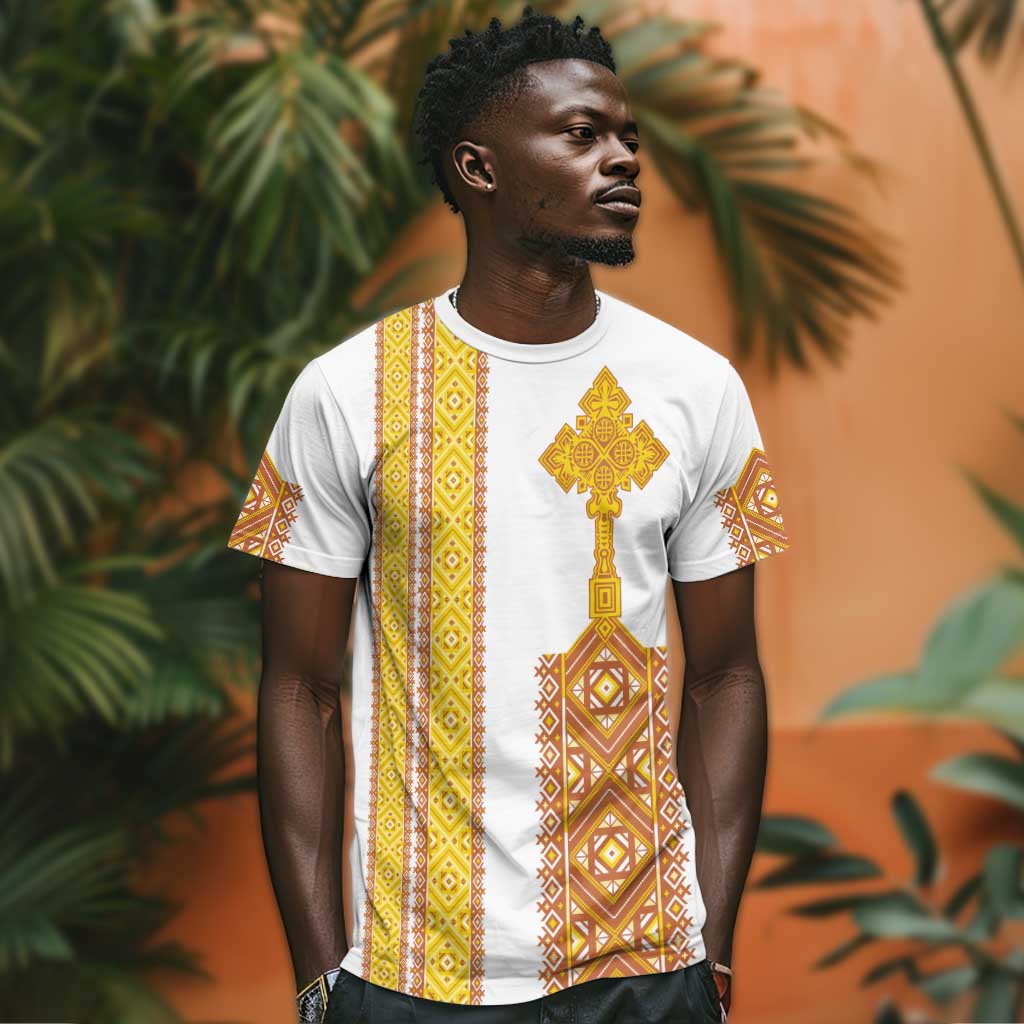 Habesha Motifs Ethiopia T shirt Tilet White Gold