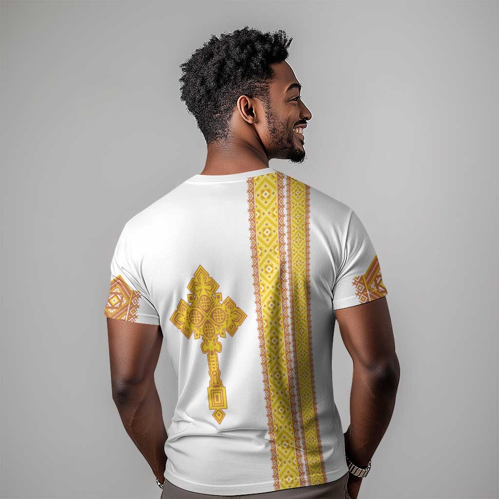 Habesha Motifs Ethiopia T shirt Tilet White Gold