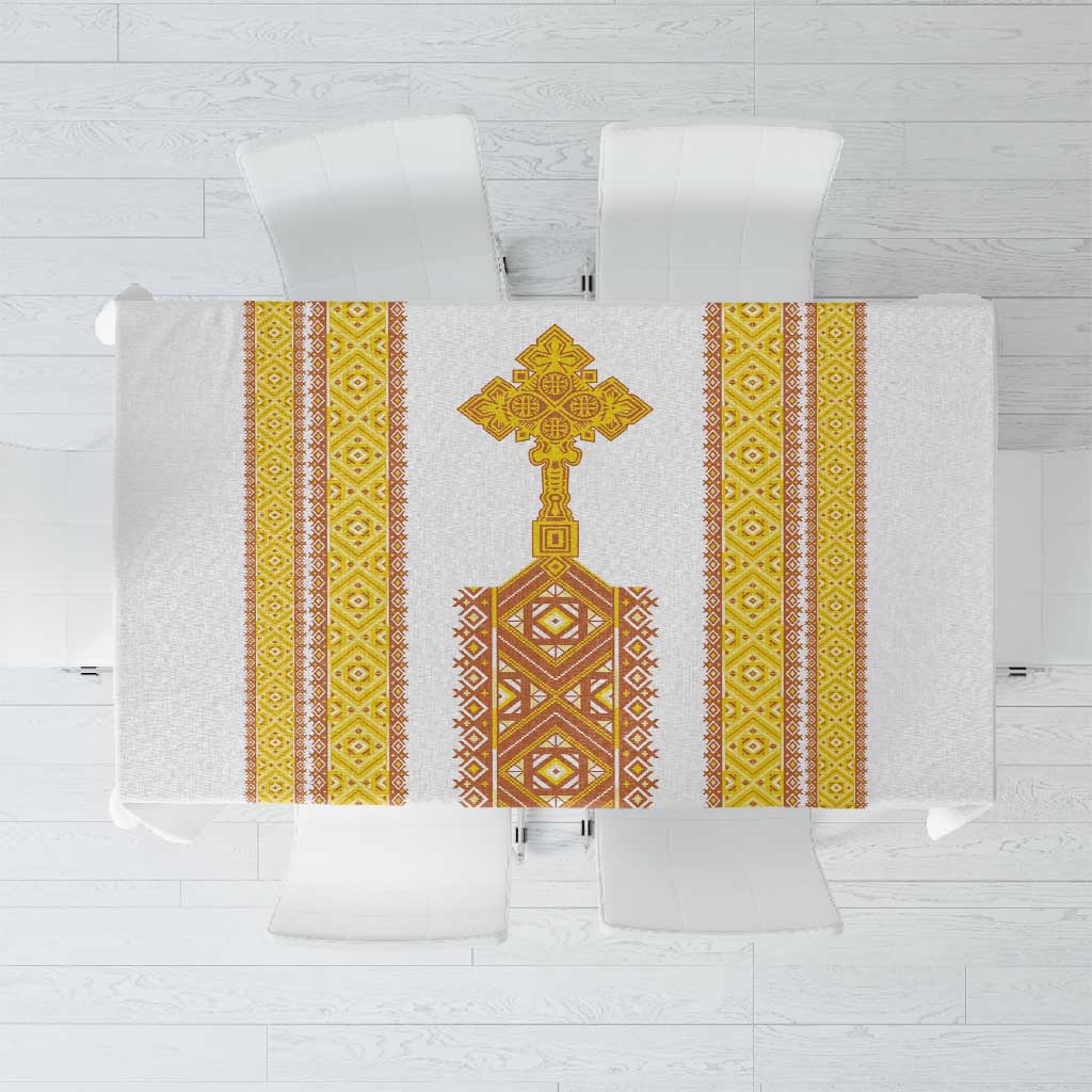 Habesha Motifs Ethiopia Tablecloth Tilet White Gold