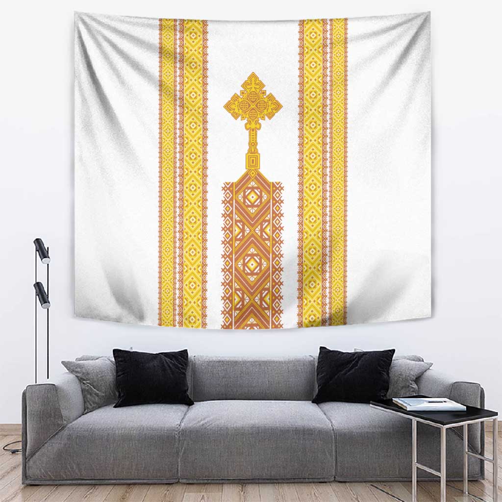 Habesha Motifs Ethiopia Tapestry Tilet White Gold