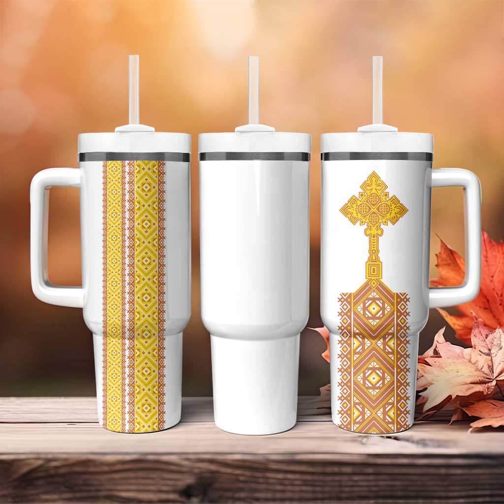 Habesha Motifs Ethiopia Tumbler With Handle Tilet White Gold
