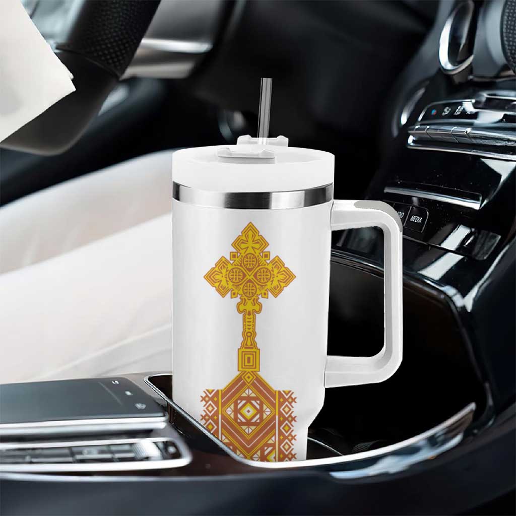 Habesha Motifs Ethiopia Tumbler With Handle Tilet White Gold